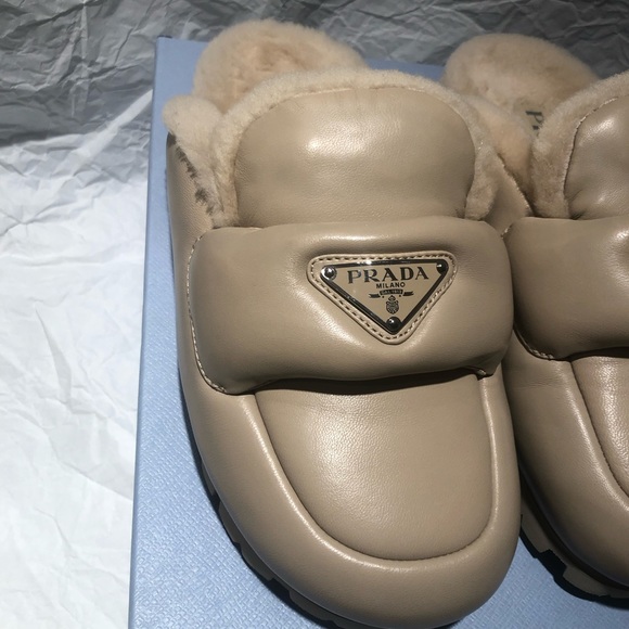 Prada Size 36 Nappa Leather Shearling Mules Rare !!! Extra-light Authentic - Picture 5 of 16